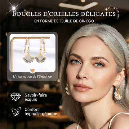 Boucles d'oreilles délicates en forme de feuille de ginkgo pour femmes