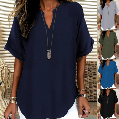 💝✨Modieuze losvallende effen kleur top met korte mouwen