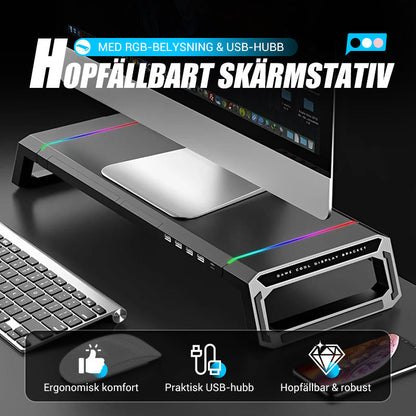 Hopfällbart Skärmstativ med RGB-belysning & USB-hubb