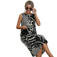 Dames Mouwloze Midi Jurk met Luipaardprint