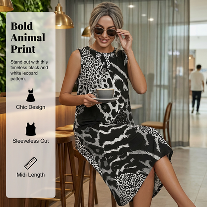 Dames Mouwloze Midi Jurk met Luipaardprint